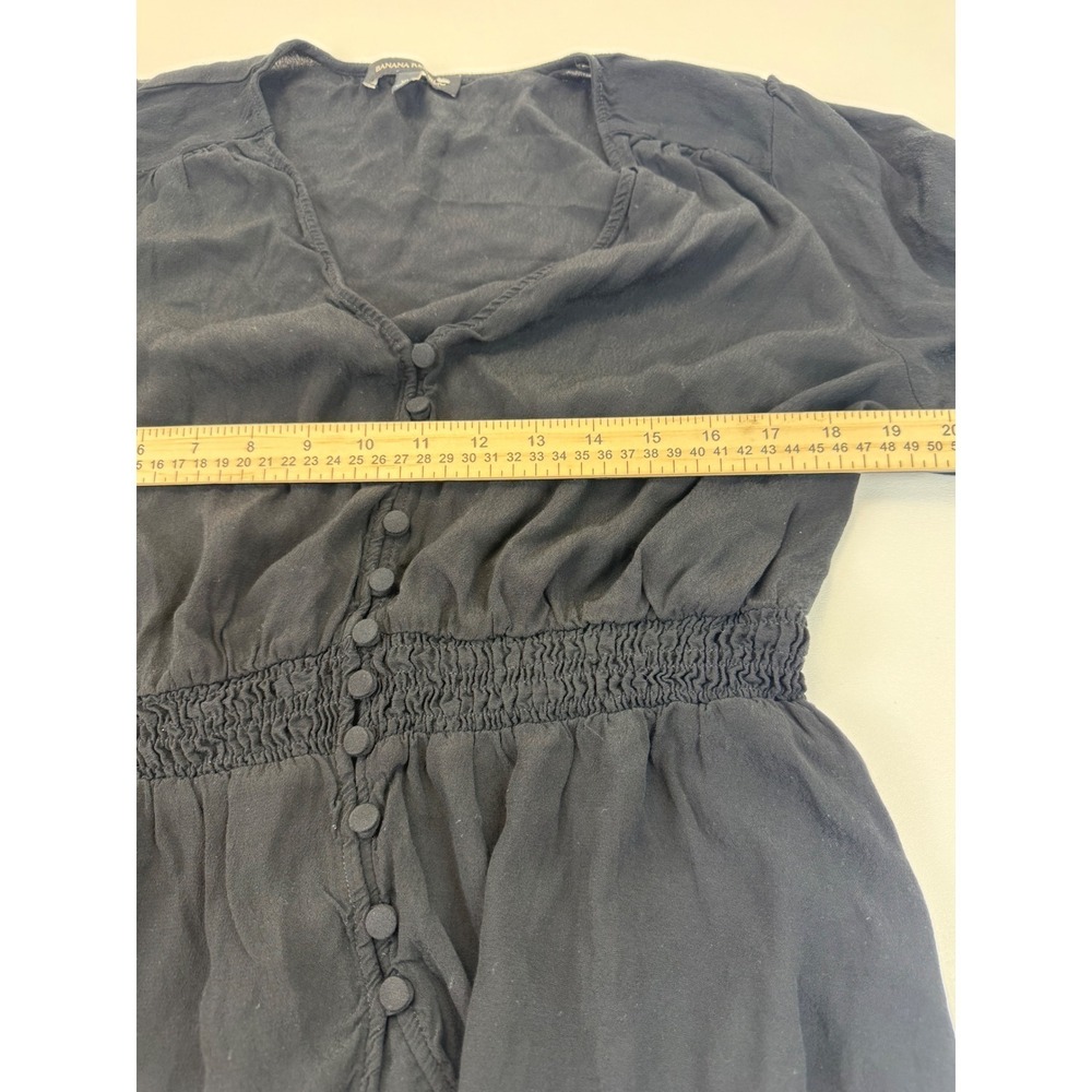 Banana Republic Black Smocked Waist Button Front V-Neck Peplum Blouse Top